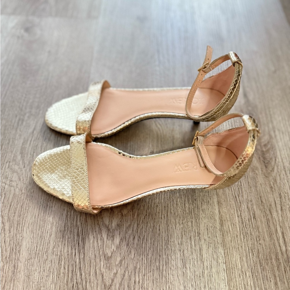 j.crew gold ankle strap low kitten high heels italian snake embossed leather 7.5